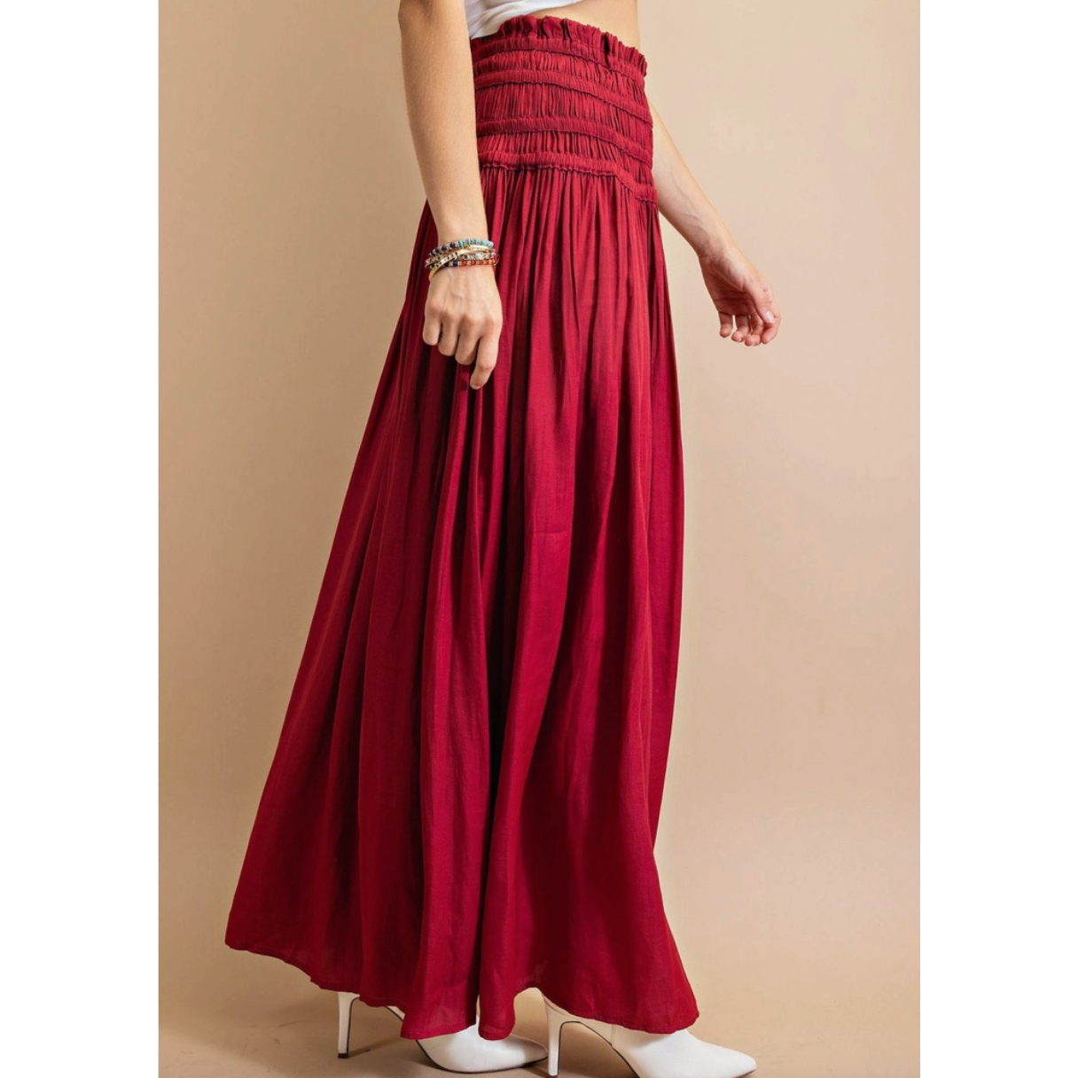 Burgundy Soft Woven Four Line Elastic Maxi Skirt