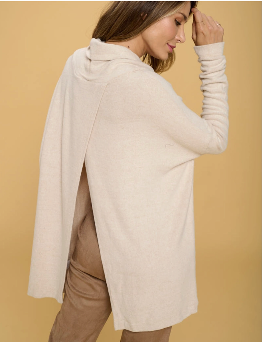 Oatmeal Long Sleeve Open Back Pullover Sweater