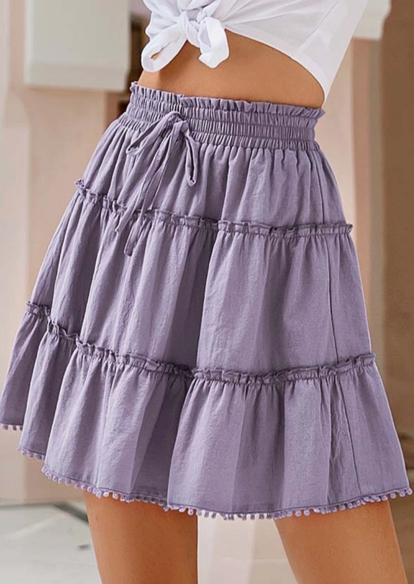High Waist Tiered Lilac Short Skirt