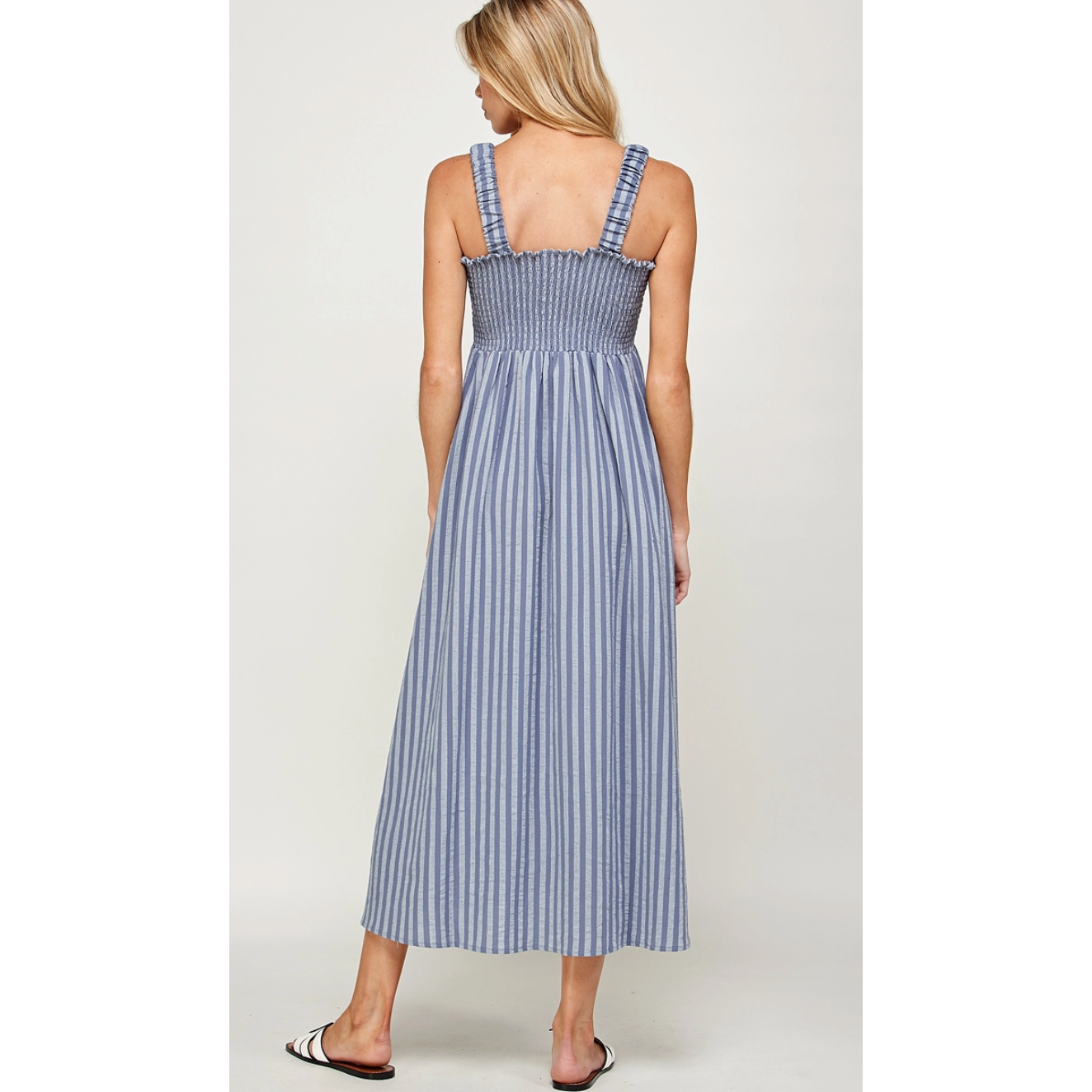 Striped Cotton Smocking Maxi Dress