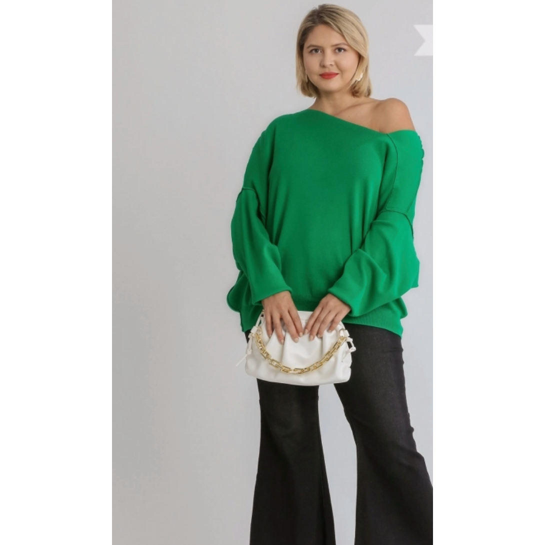 Green Slouchy Wide Sleeve Curvy Fit Sweater