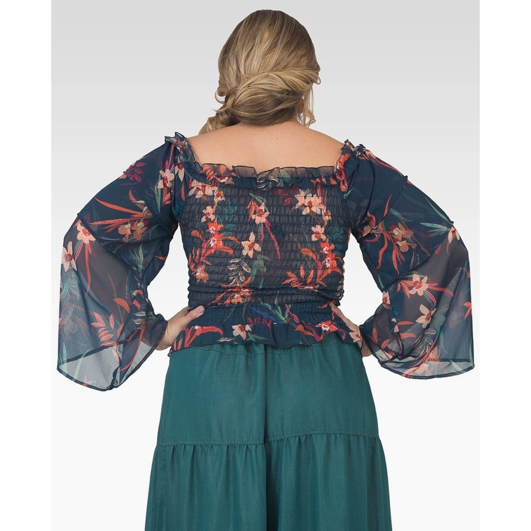 Smocked Tiered Floral Curvy Fit Blouse