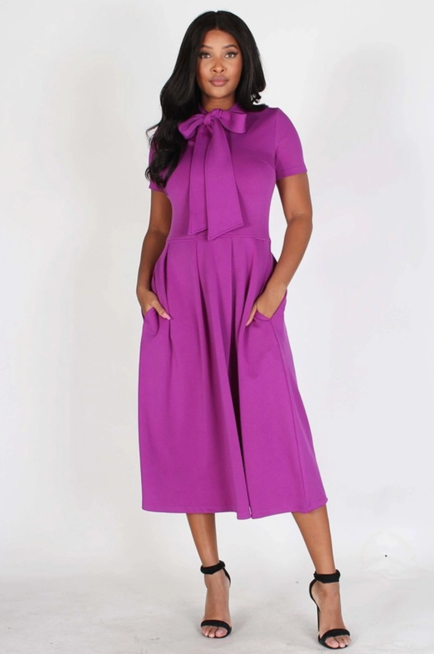 Purple Necktie Midi Dress