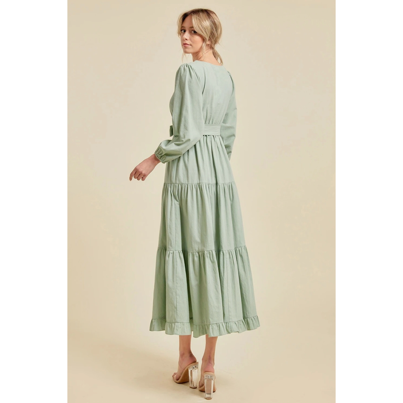 Sage Tie Waist Maxi Dress