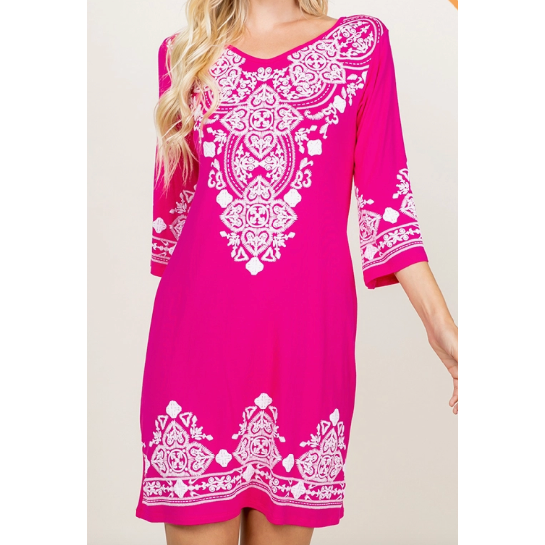 Pink Damask Curvy Fit Dress