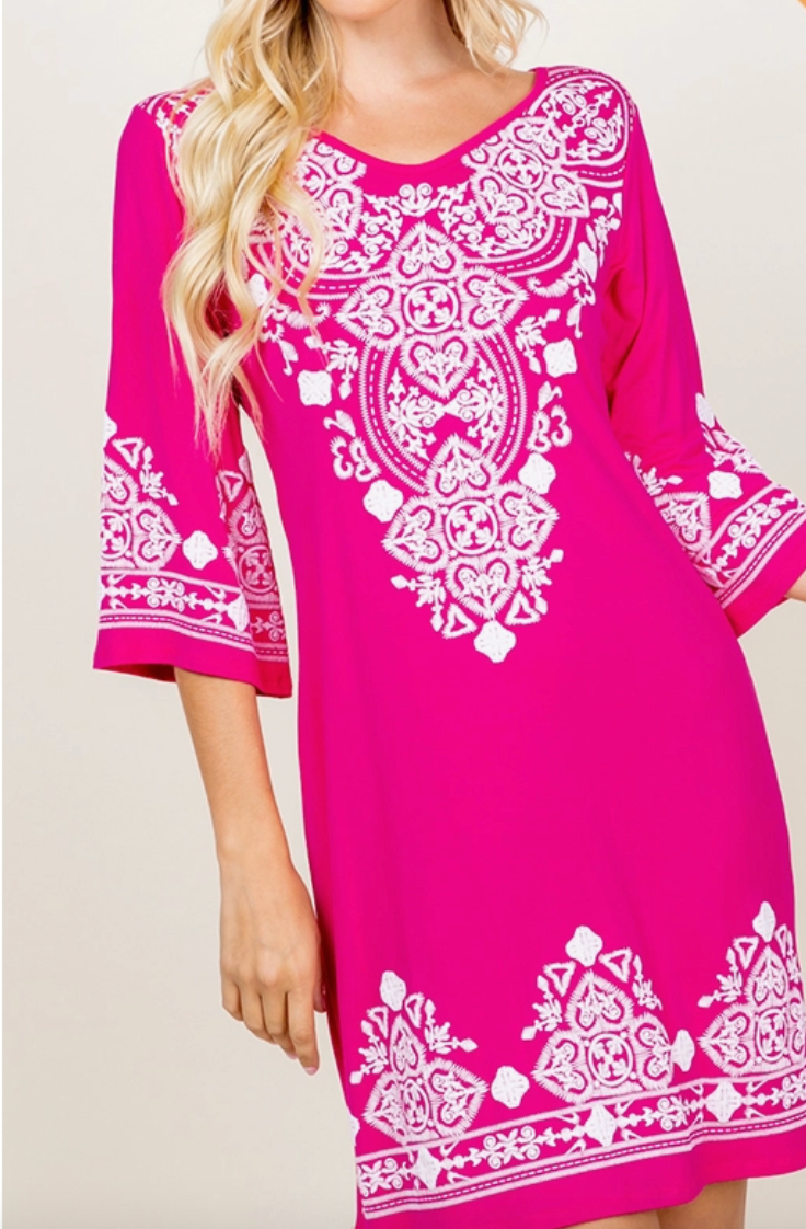 Pink Damask Curvy Fit Dress