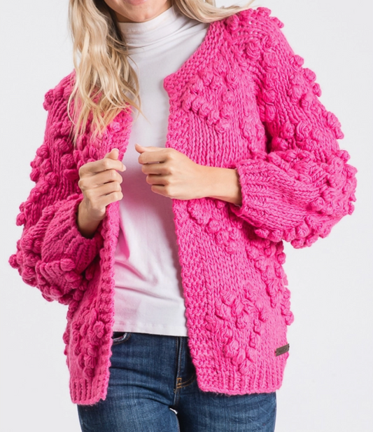 Handmade Pink Heart Puff Curvy Fit Sweater Cardigan
