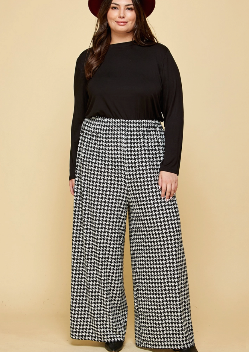 Houndstooth Curvy Fit Palazzo Pants