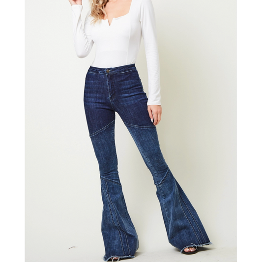 Paneled Ombre Flared Bellbottom Jeans