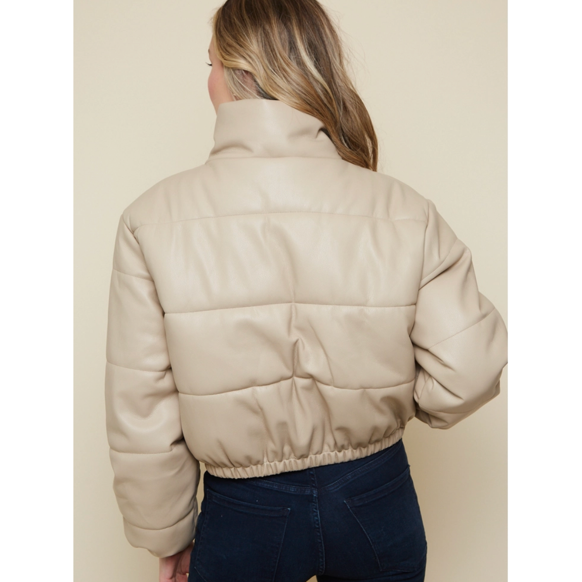 Cropped Vegan Leather Puffer Jacket