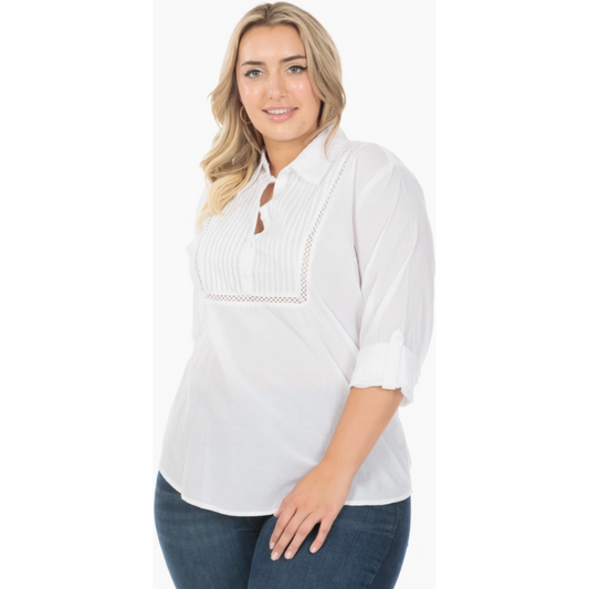 Lace Insert Pintuck Curvy Fit Top