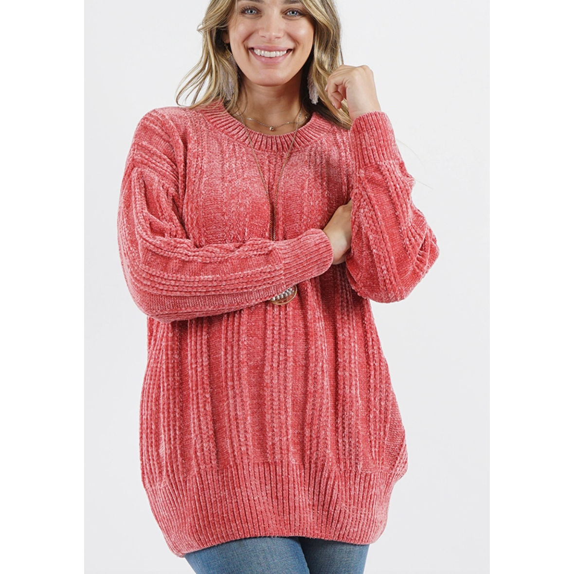 Coral Chenille Curvy Fit Sweater