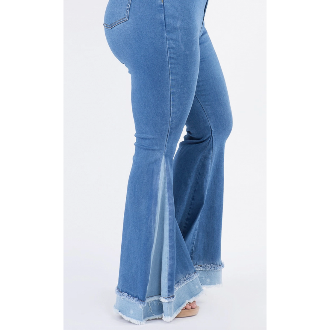 Two Tone Curvy Fit Bell Bottom Flare Jeans