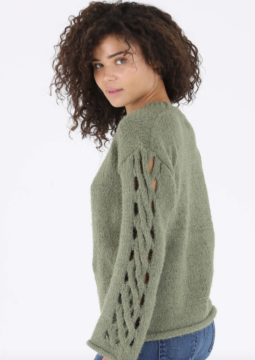 Green Lattice Sleeve Sweater