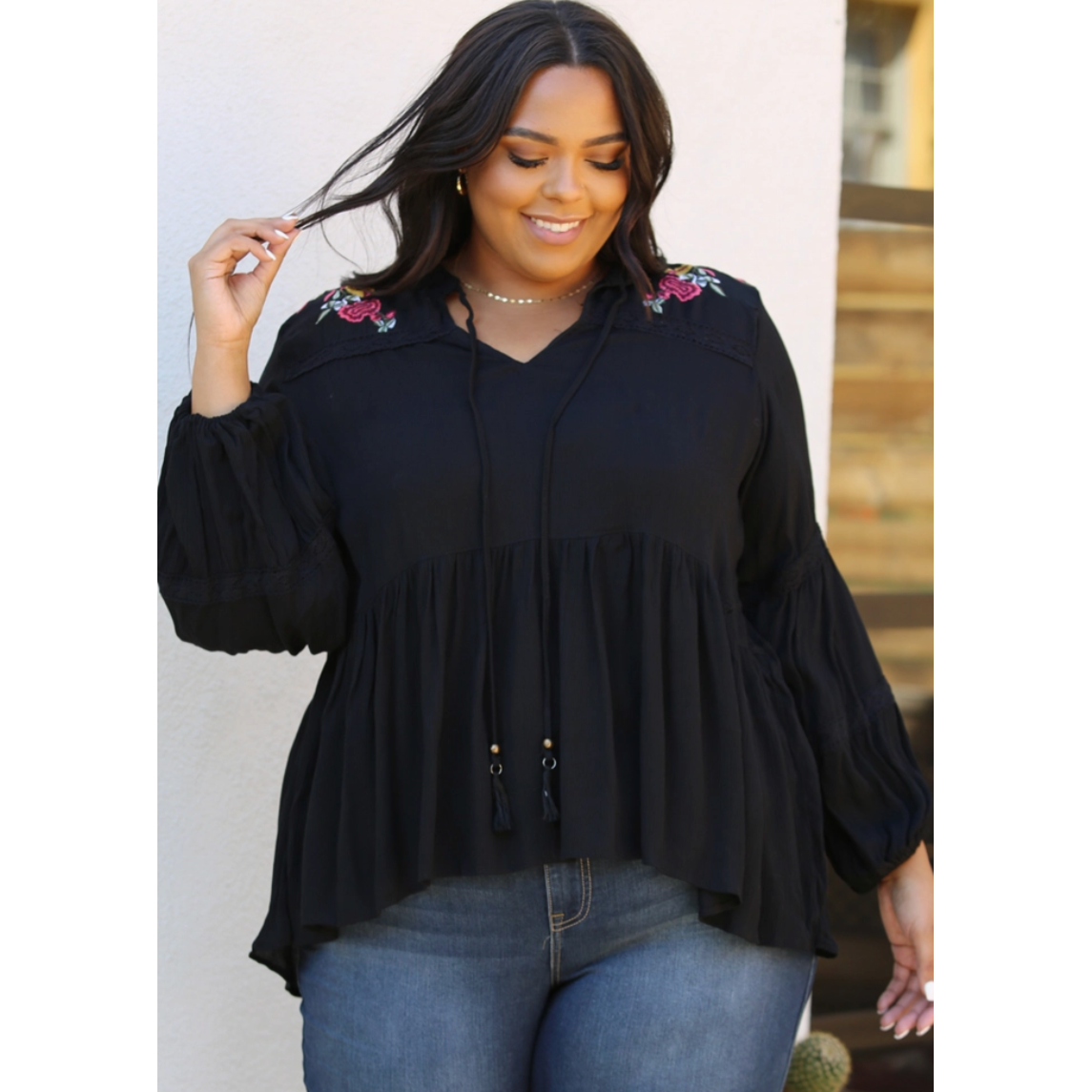 Black Embroidered Curvy Fit Blouse