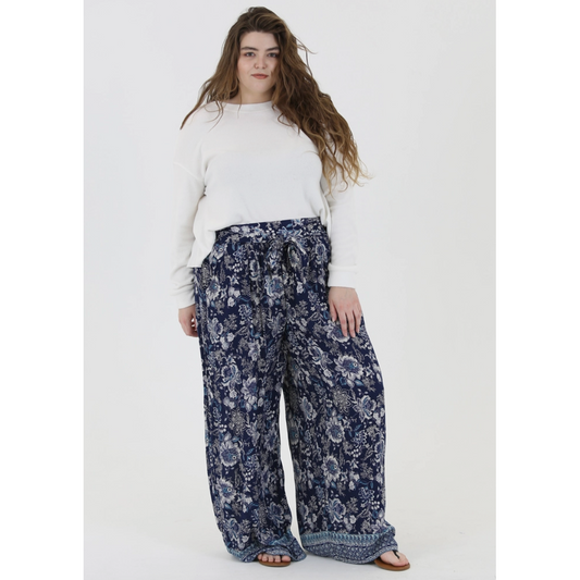 Blue Striped Lightweight Wide Leg Cotton Pants – Lilla Cavallo