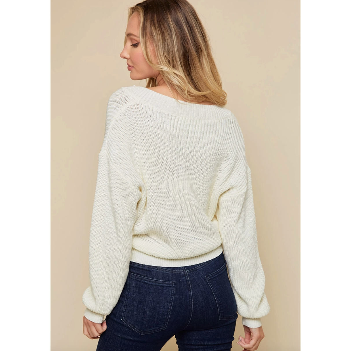Cream V Neck Sweater