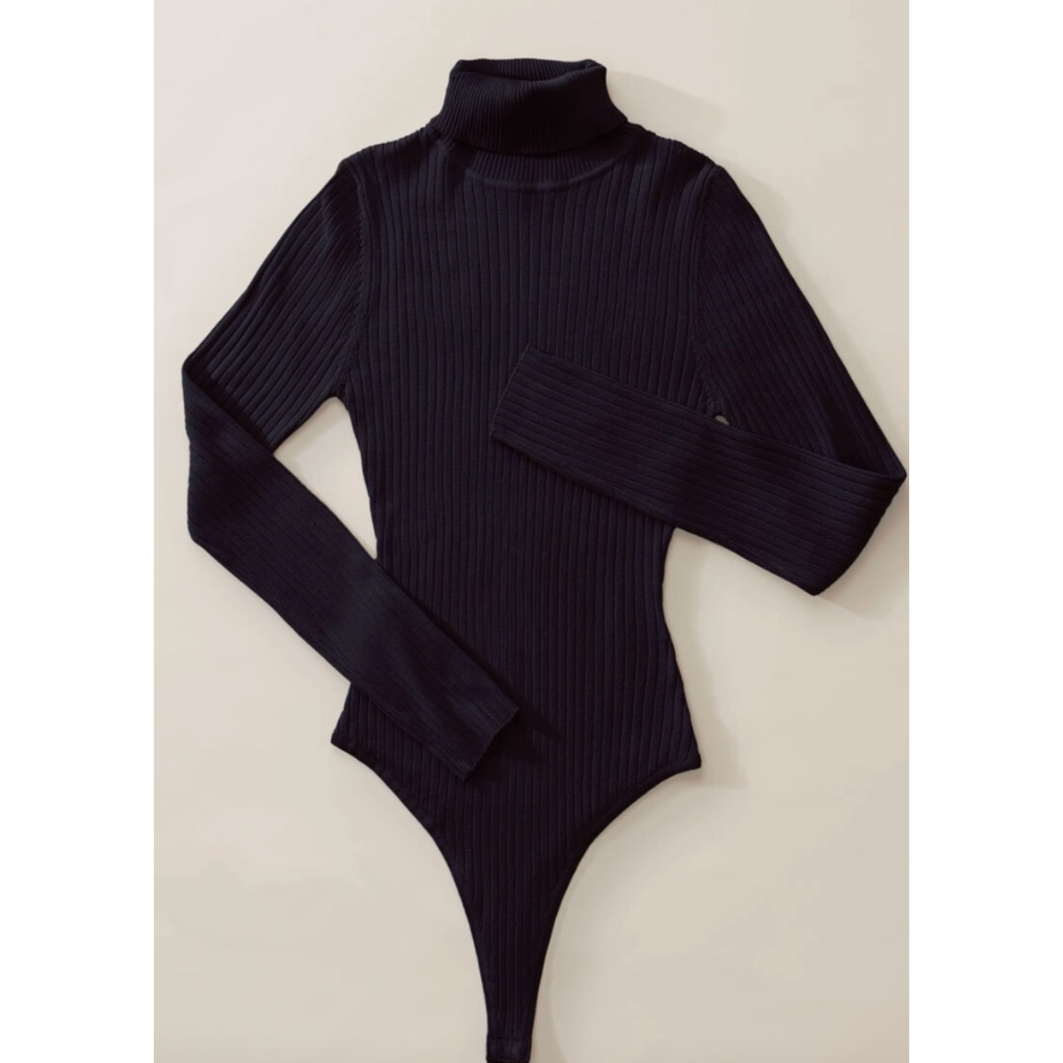 Black Ribbed Knit Turtleneck Bodysuit