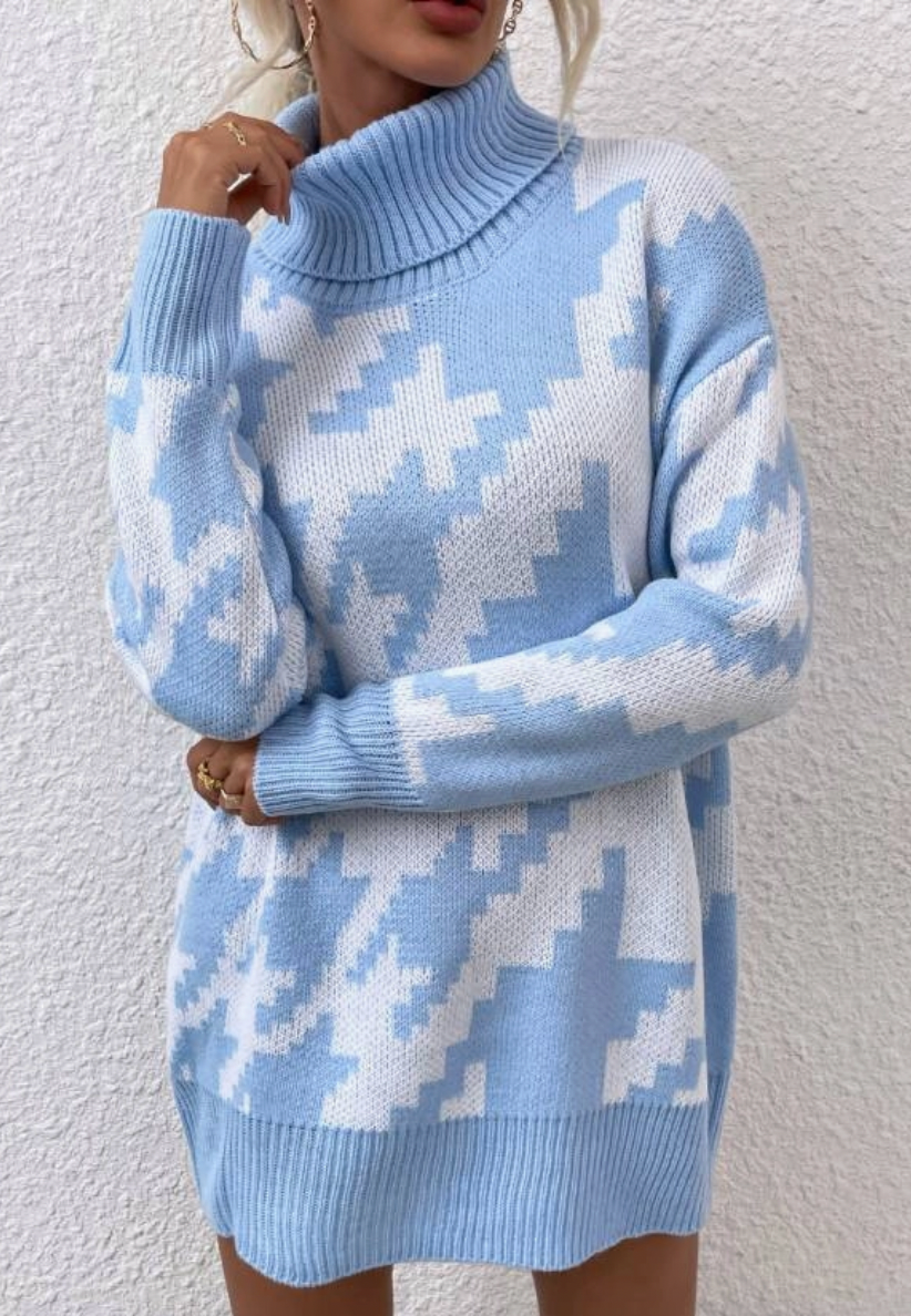 Blue & White Houndstooth Sweater