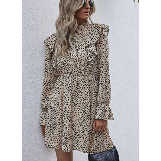 Polka Dot Animal Print Long Sleeve Mini Dress