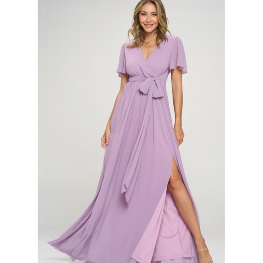 Lilac Short Sleeve Maxi Dress