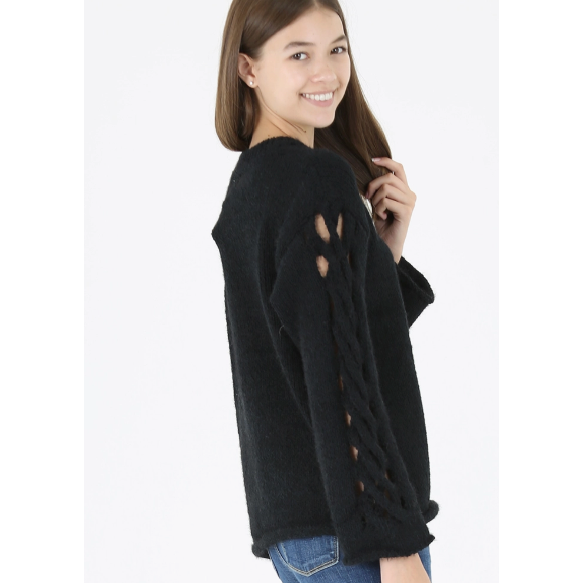 Black Lattice Sleeve Sweater