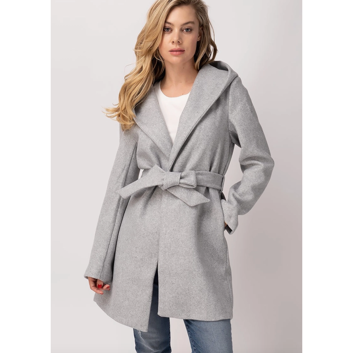 Hooded Lapel Coat in Gray