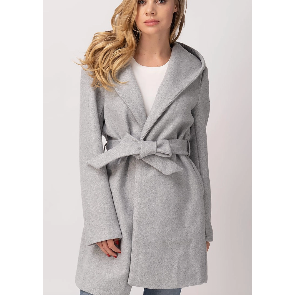 Hooded Lapel Coat in Gray