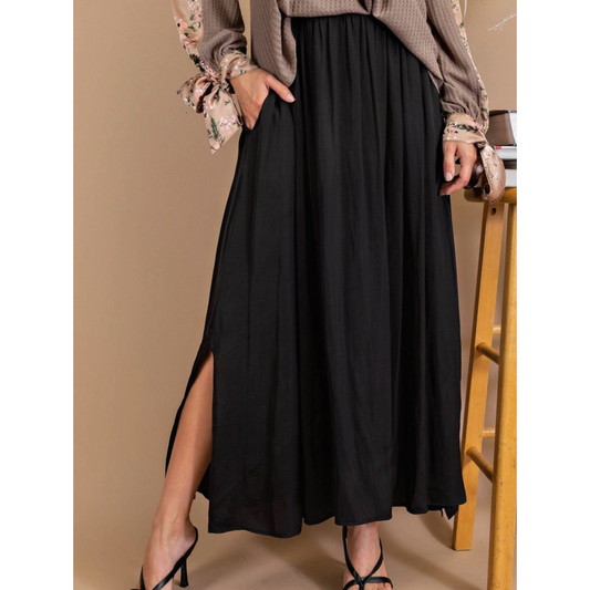 Black A-Line Skirt With Pockets