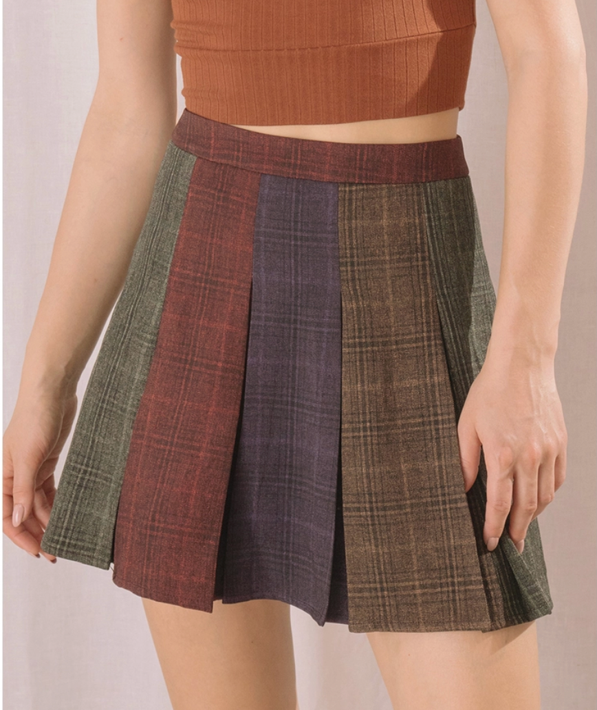 Color Block Plaid Tennis Skirt