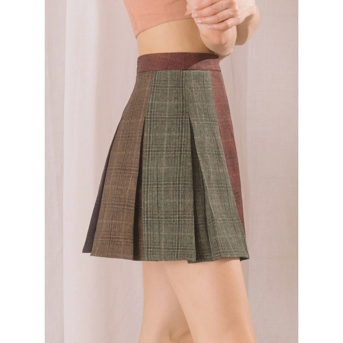 Color Block Plaid Tennis Skirt