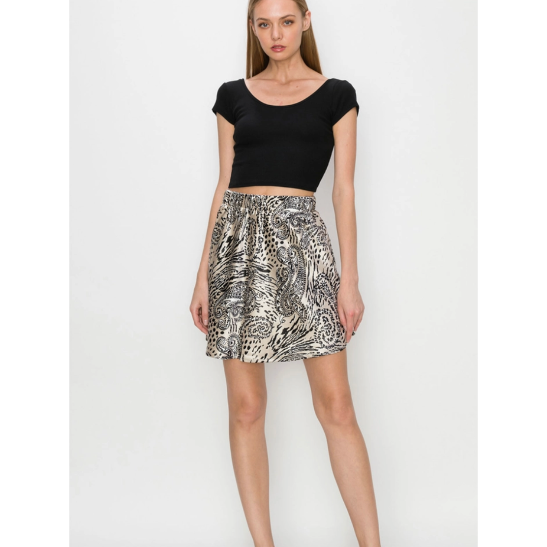 Paisley Animal Print Silk Skater Skirt