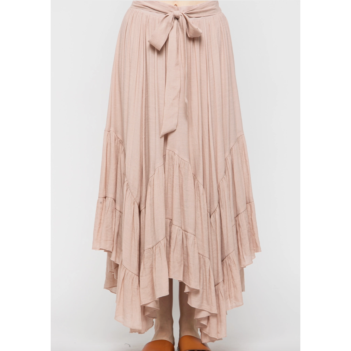 Rose Gauzy Long Tie Waist Skirt