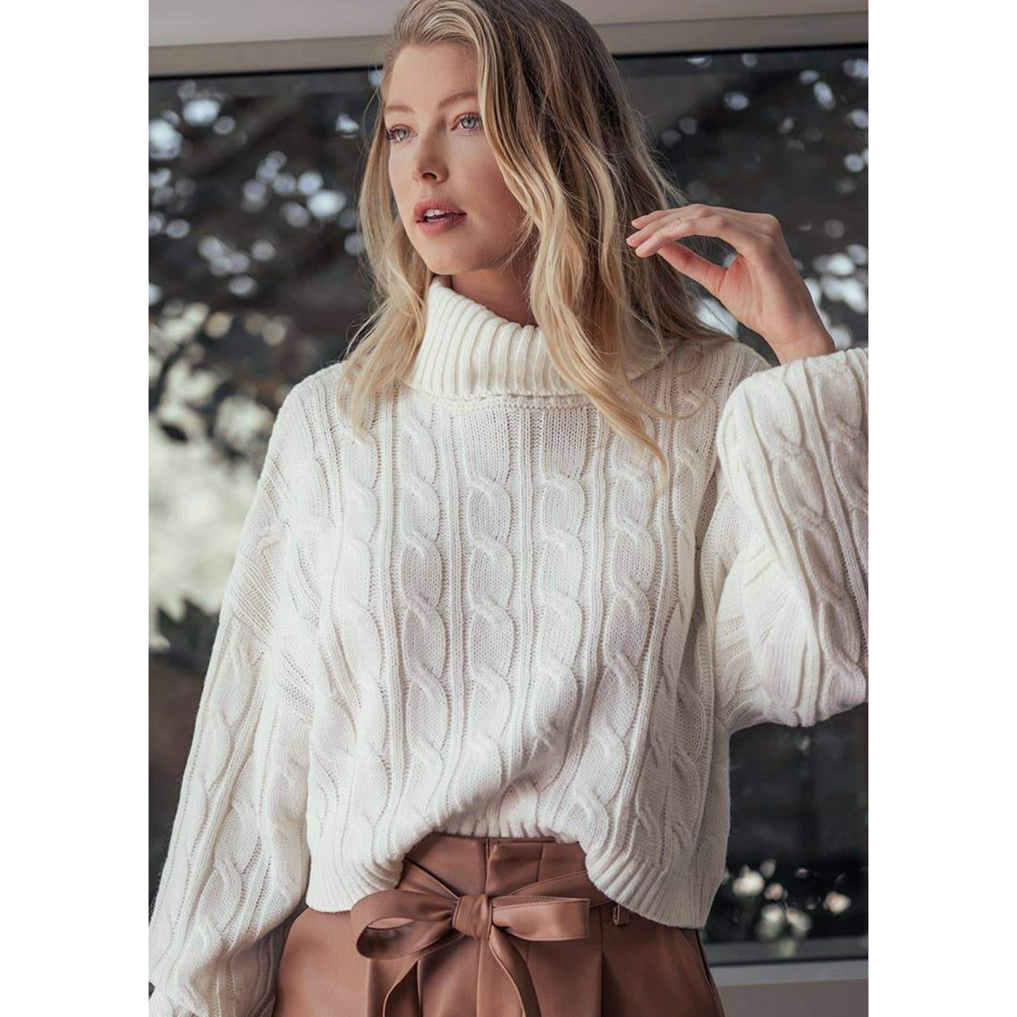 Cropped White Turtleneck Sweater