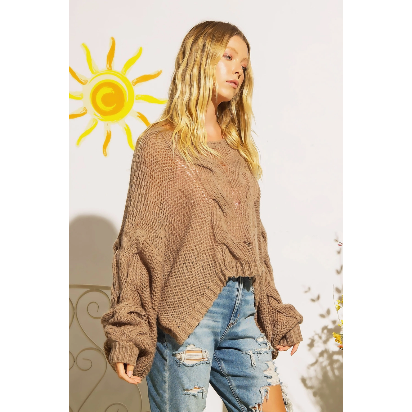 Boxy Loose Fit Chunky Cable Knit Oversize Sweater