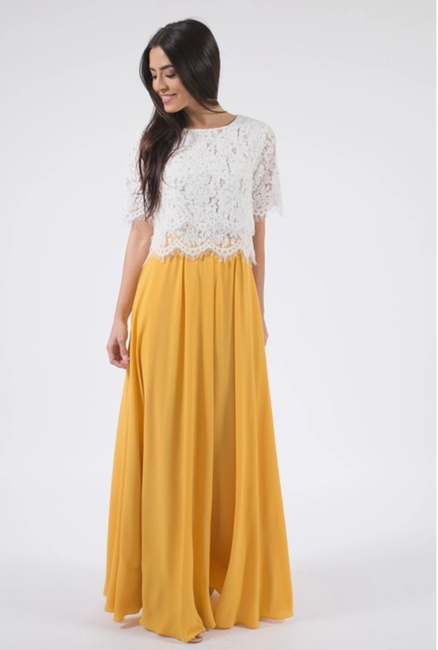 Yellow Chiffon Flowy Maxi Skirt Lilla Cavallo
