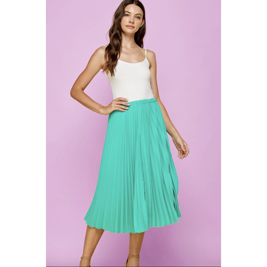 Aqua Pleated Midi Skirt
