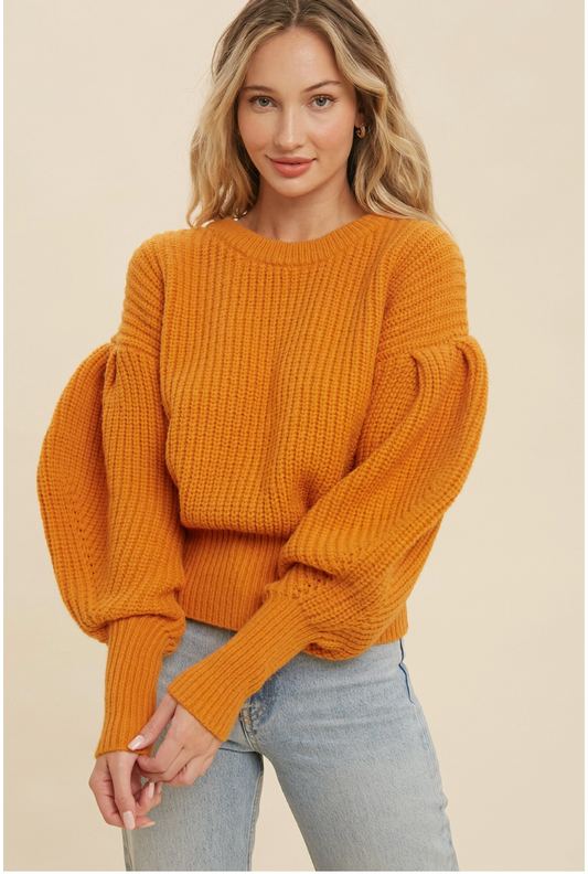 Orange Puff Sleeve Sweater