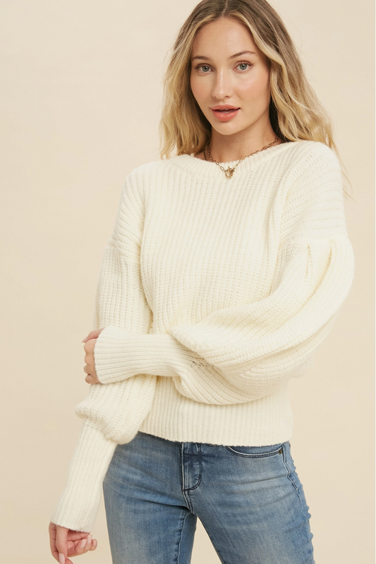 Ivory Puff Sleeve Sweater