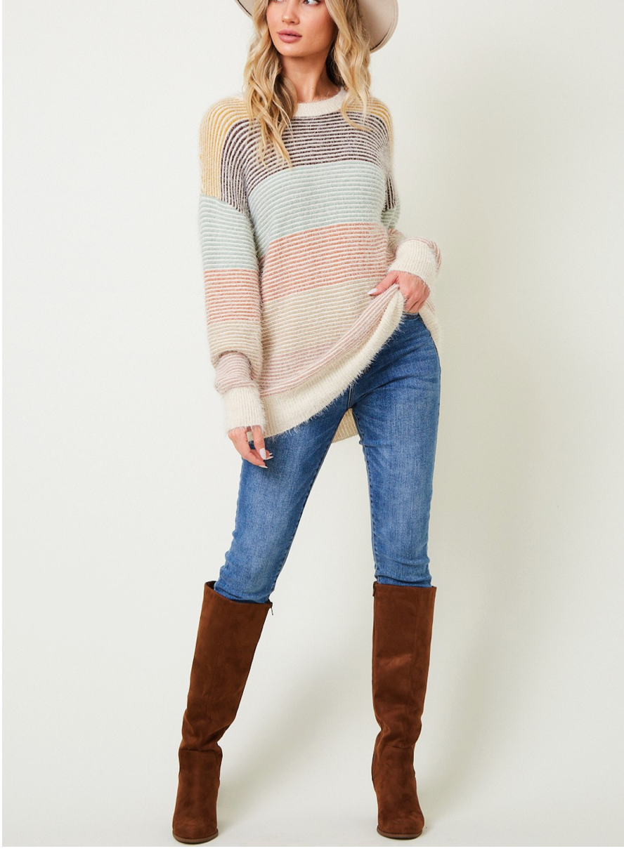 Pastel Color Block Curvy Fit Tunic Sweater