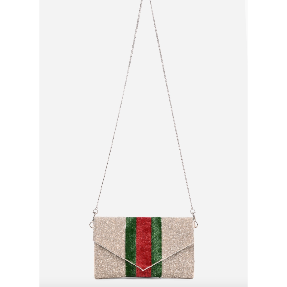 Green & Red Striped Beaded Clutch