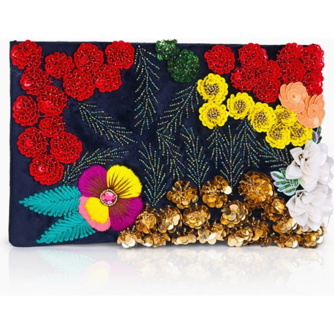 Colorful Beaded Flowers Clutch