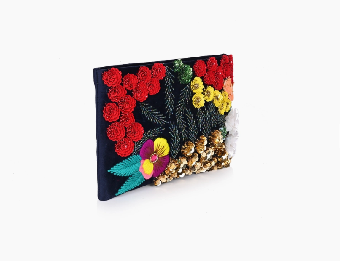 Colorful Beaded Flowers Clutch
