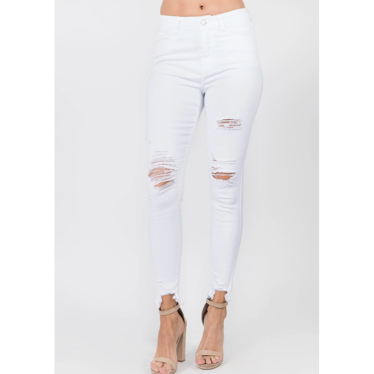 High Waisted White Denim Skinny Jeans