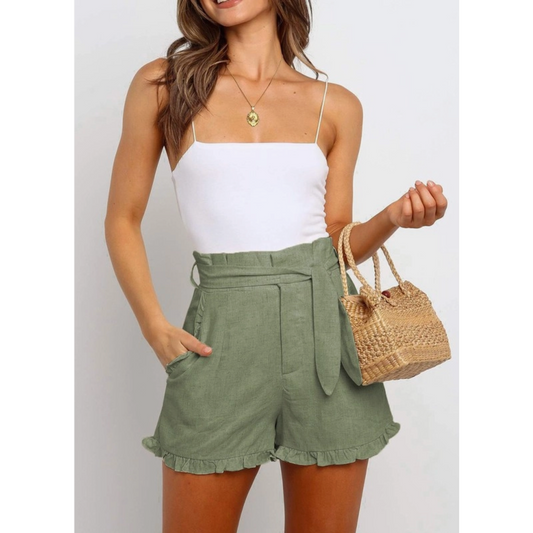 Olive Ruffled Summer Shorts