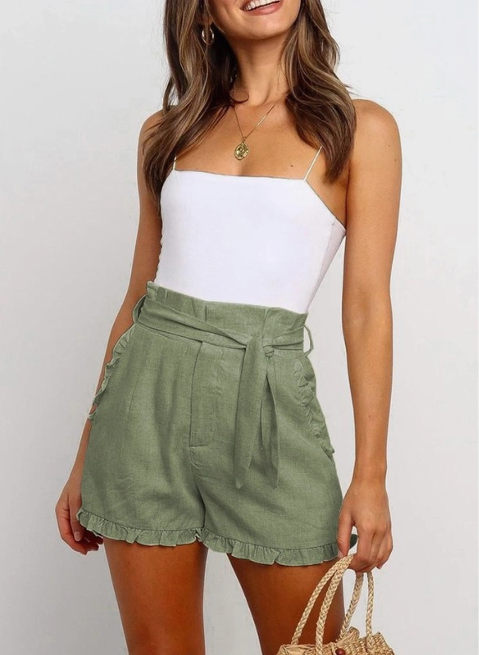 Olive Ruffled Summer Shorts