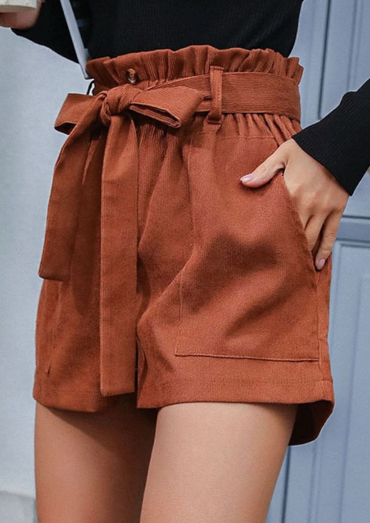 Rust Corduroy Loose Stretchy Shorts