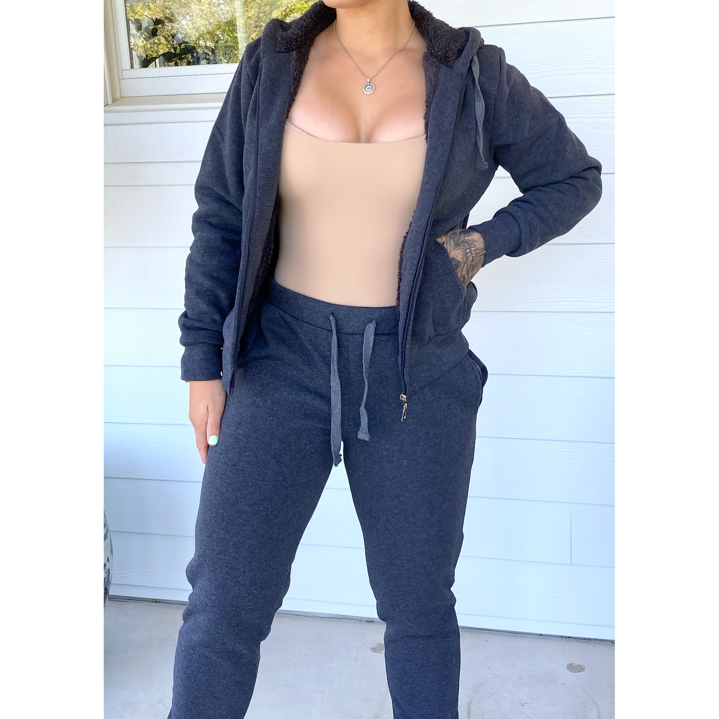 Gray Sherpa Lined Tracksuit