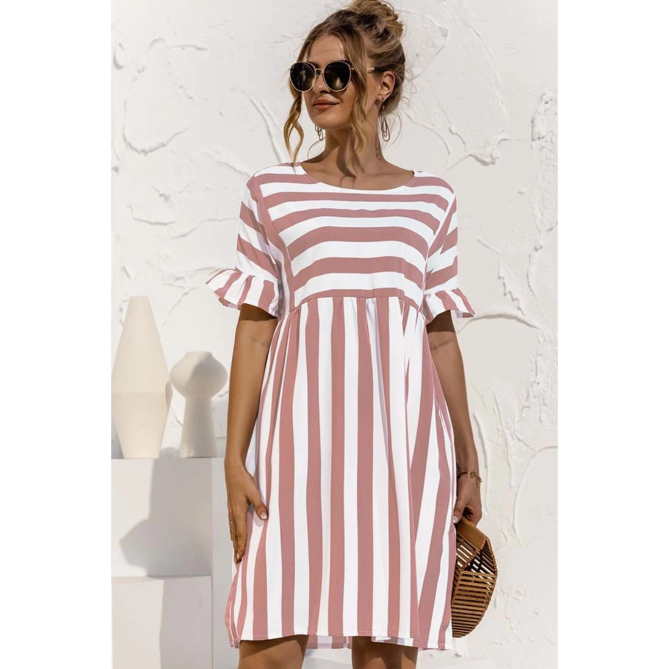 Sweet Striped Blush Babydoll Dress