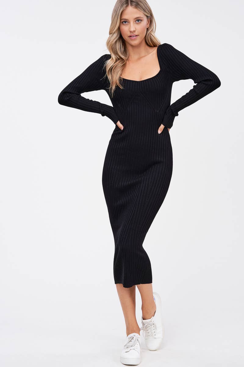 Square neck ribbed discount dress